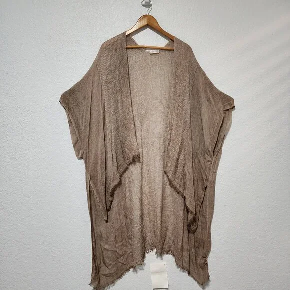 Free People All Tous Open Front Minimalist Kimono Neutral Beach Vacation Wear - Picture 1 of 11